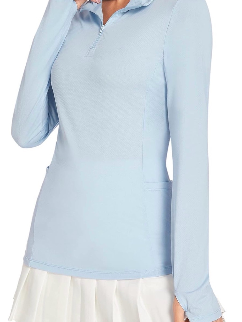 Women's UPF 50+ Long-Sleeve Quarter-Zip Golf Tennis Shirt - Light Blue